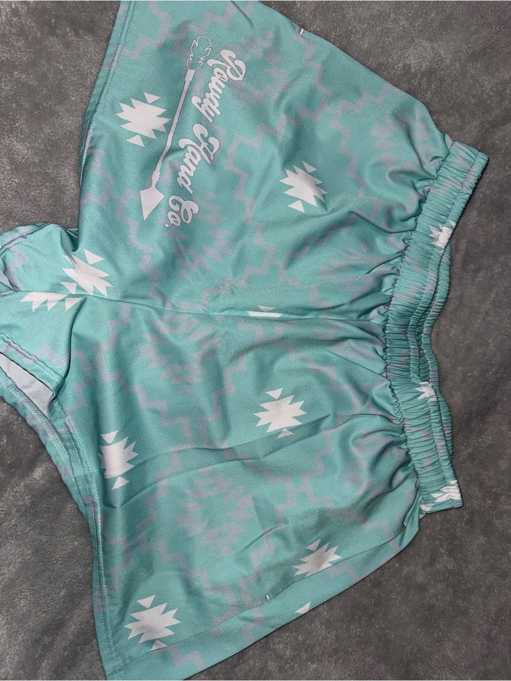 Aqua Tribal Print Women's Athletic Shorts with Elastic Waistband